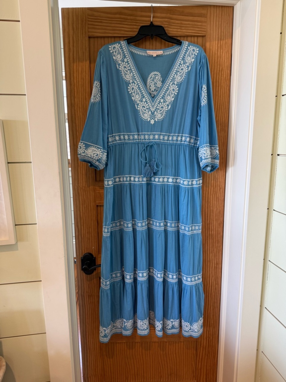 Pranella & Co Embroidered V-Neck Maxi Dress in Blue